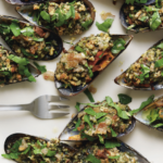 Trish Deseine's Grilled mussels with almond and cilantro pesto
