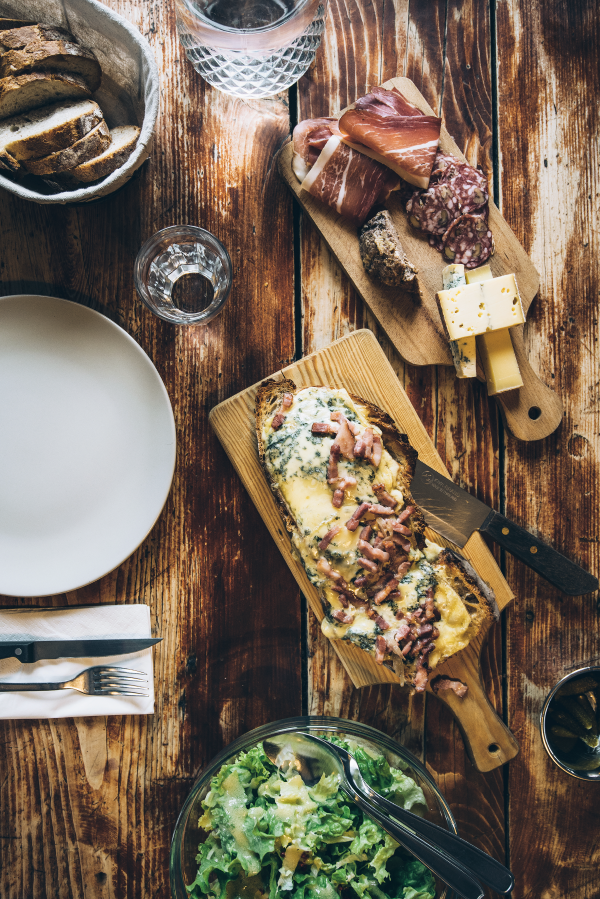 Cheese and charcuterie make for a typical lunch. 