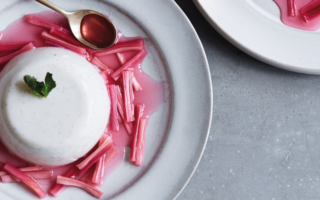 Panna cotta with poached rhubarb
