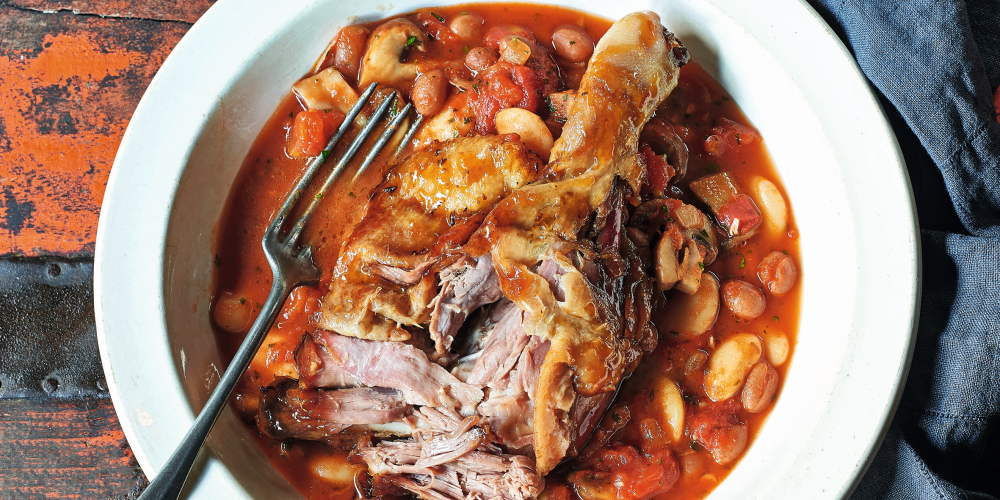 Confit duck with bean stew