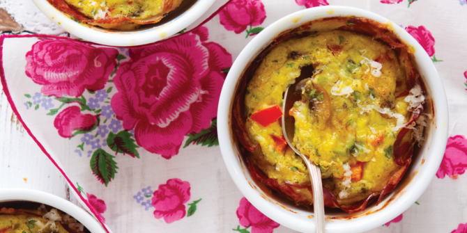 Coppa-wrapped mushroom and  pepper breakfast frittata