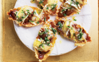 Camembert and apple tarts with a walnut drizzle
