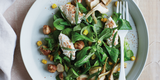 Lamb’s lettuce, artichoke and  cottage cheese salad