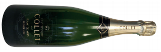 A bottle of collet cuvée blanc de noirs a indulgent French champagne that is rich and generous