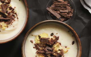 Cauliflower velouté with vadouvan-roasted cauliflower and chocolate