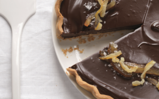 Dark chocolate tart with candied lemon and yuzu, and fleur de sel sea salt