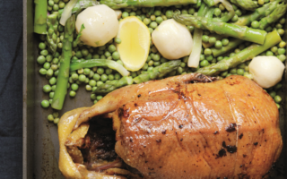 Lemon barbary duckling with spring vegetables