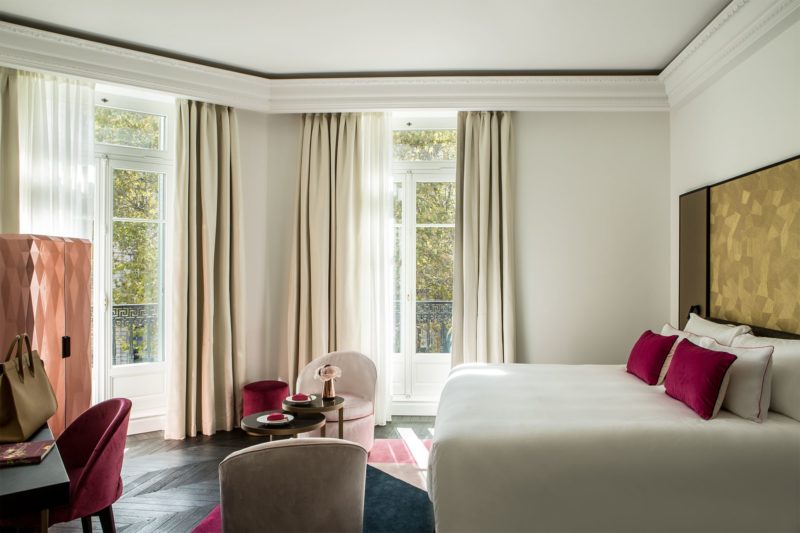 A luxurious double bedroom at Fauchon L’Hôtel Paris