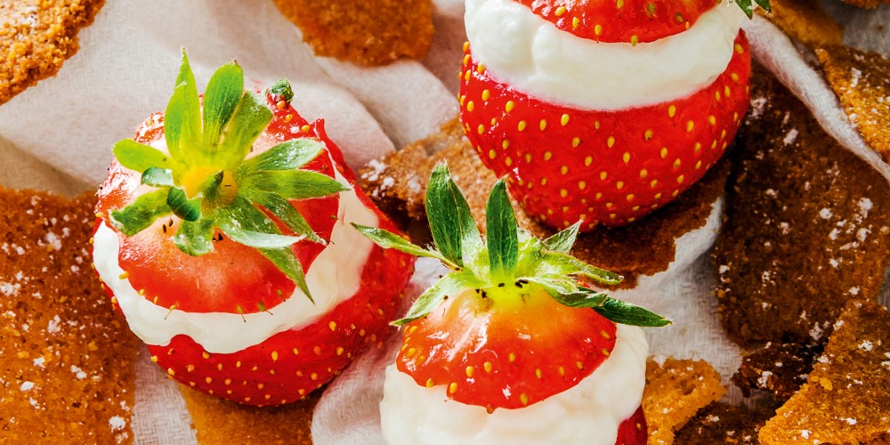 Gariguette strawberries with fresh goat cheese