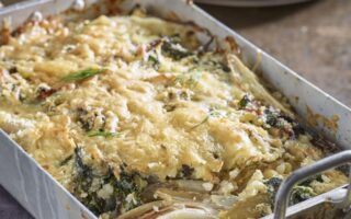 Comté, chicory, kale and rice gratin
