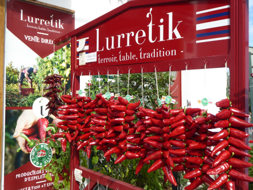 Local market in France where espelette peppers are sold