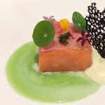 Matthieu Hervé’s salmon with pickled radish, horseradish foam and celery and apple sauce