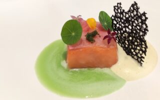 Matthieu Hervé’s salmon with pickled radish, horseradish foam and celery and apple sauce
