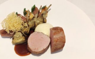 Matthieu Hervé’s veal medallion with potato gnocchi, artichoke barigoule and a hay foam