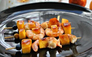 Prawn and mango kebabs