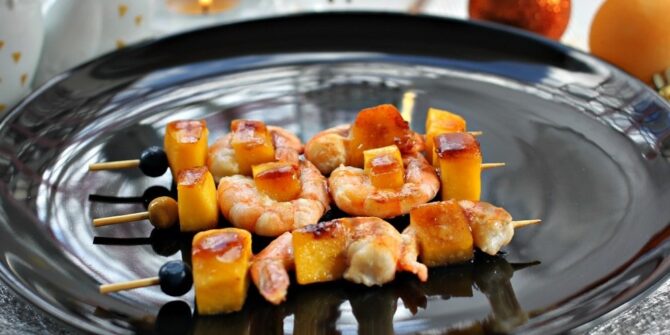 Prawn and mango kebabs