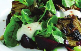 Camembert salad with beetroot and artichoke
