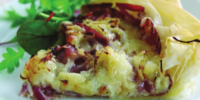 French Emmental & Roscoff onion tart with a beurre blanc sauce