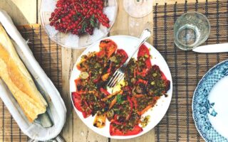 Roast peppers with anchovy, parsley, thyme and lemon crumbs
