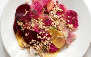 Citrus beet and sprouted buckwheat salad