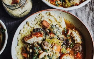 Mushroom and white bean cassoulet with mustard polenta