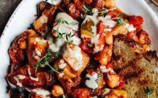 Veggie ratatouille with chickpeas and pan griddled bread