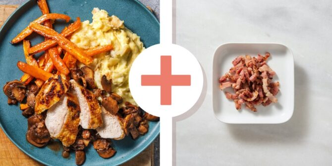 Crispy chicken breast with bacon lardons