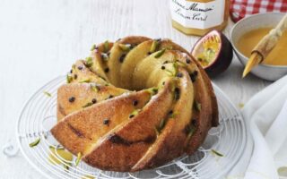 Lemon and passion fruit drizzle cake