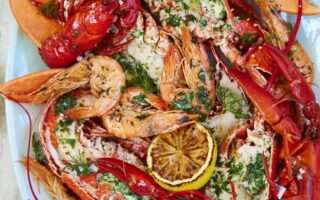 BBQ prawns, lobster and crayfish with herb butter and sriracha mayonnaise
