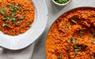 Roasted red pepper risotto