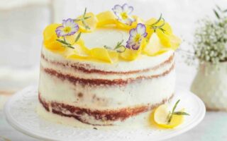 Vanilla & almond plum layer cake with ricotta frosting