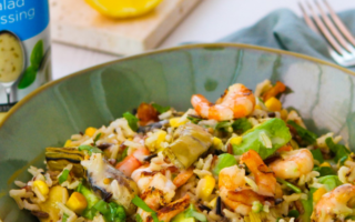 Creamy Prawn, Avocado & Artichoke Rice with Mary Berry’s Classic Salad Dressing