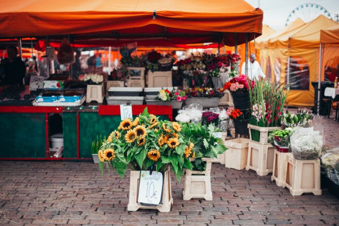Market with sunflowers