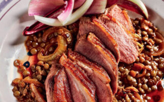 Roast duck and Puy lentils