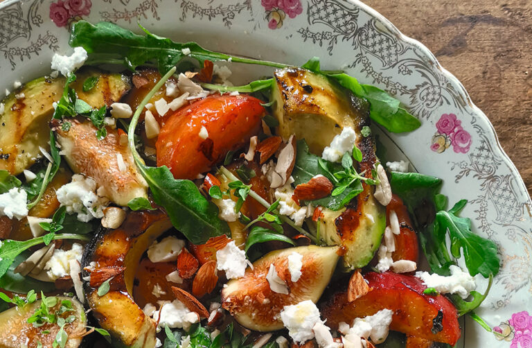 Grilled peach and avocado salad with goat cheese Taste of France