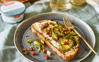 Shredded brussels sprouts, pancetta and French sea salt cream cheese on toasted sourdough