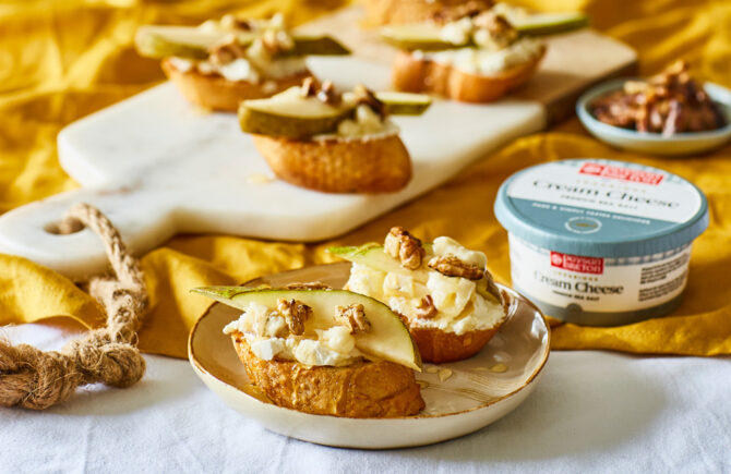 Gorgonzola, pear and French Sea Salt Paysan Breton on toasted baguette