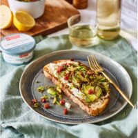 Shredded Brussels Sprouts, Pancetta and French Garlic & Herb Cream Cheese on Toasted Sourdough