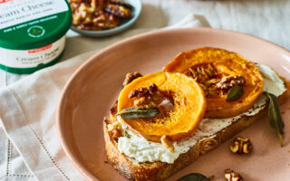 Roasted Pumpkin and French Garlic & Herb Cream Cheese on Rye Toast