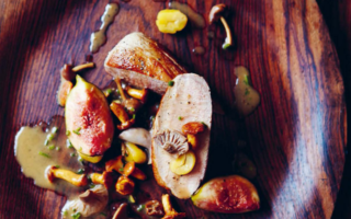 Pork loin with mushrooms, figs & chestnuts