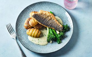 Sea bass with a chive velouté sauce