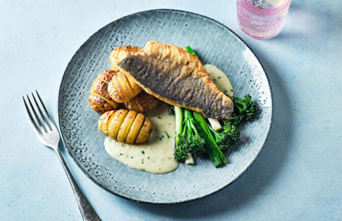 Sea bass with a chive velouté sauce