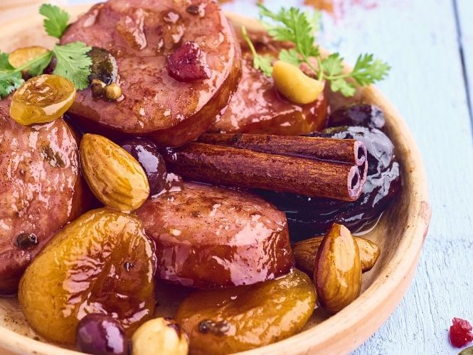 Morteau sausage tagine with dried fruit