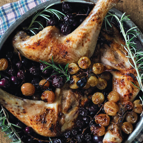 Roast chicken legs with grapes Taste of France