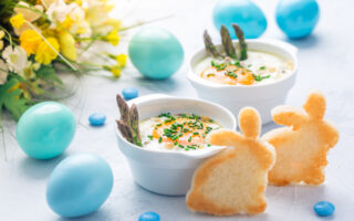 Oeufs Cocotte with asparagus and gruyere