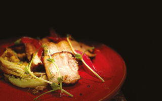 Seiya Kumabe’s caramelised pork with braised lettuce