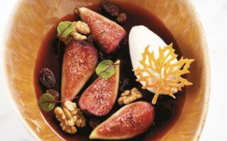 Figs in red wine jelly and Stilton ice cream