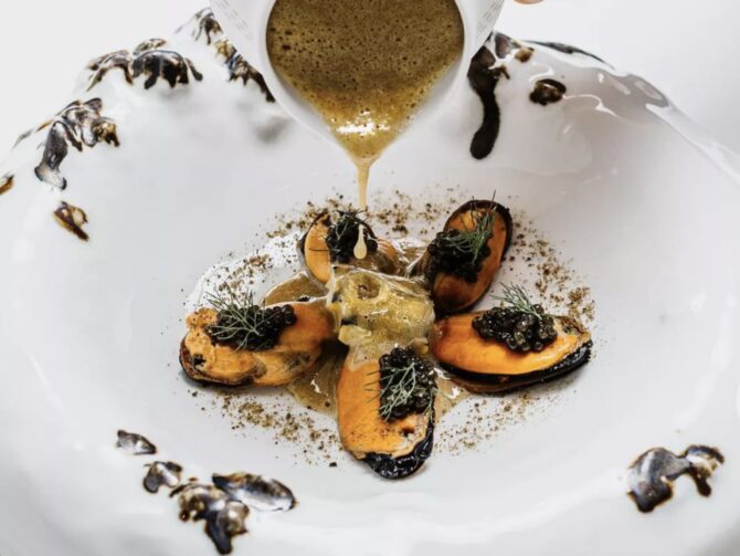 Mussels, corn and caviar by Fanny Rey