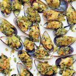 Grilled wild garlic/ramps mussels