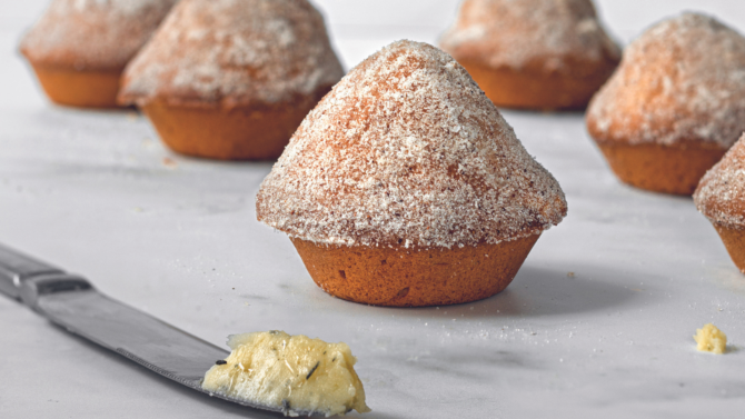 French breakfast muffins with honey and thyme butter